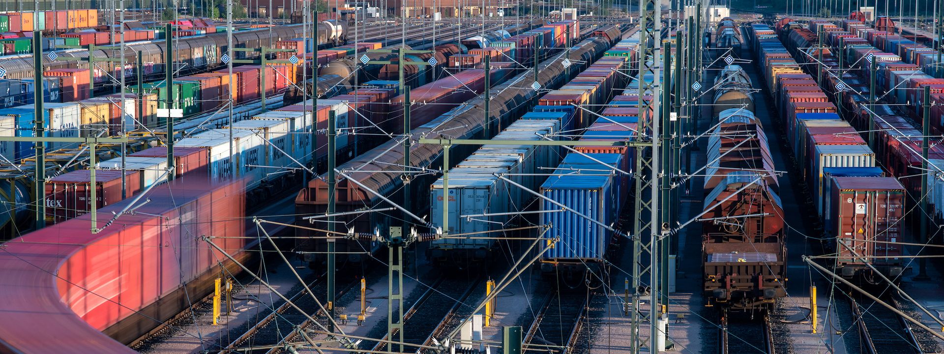 Trains at rail freight station.